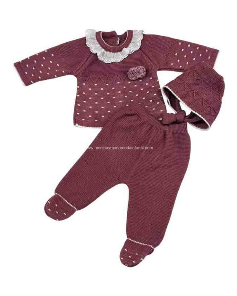 Conjunto Lana Puntos Berenjena