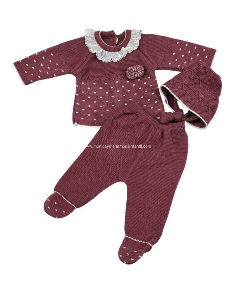 Conjunto Lana Puntos Berenjena