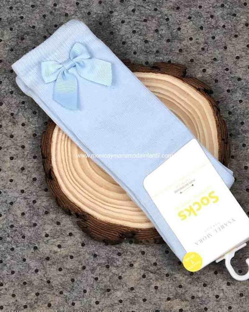 Calcetin Alto con Moña Celeste