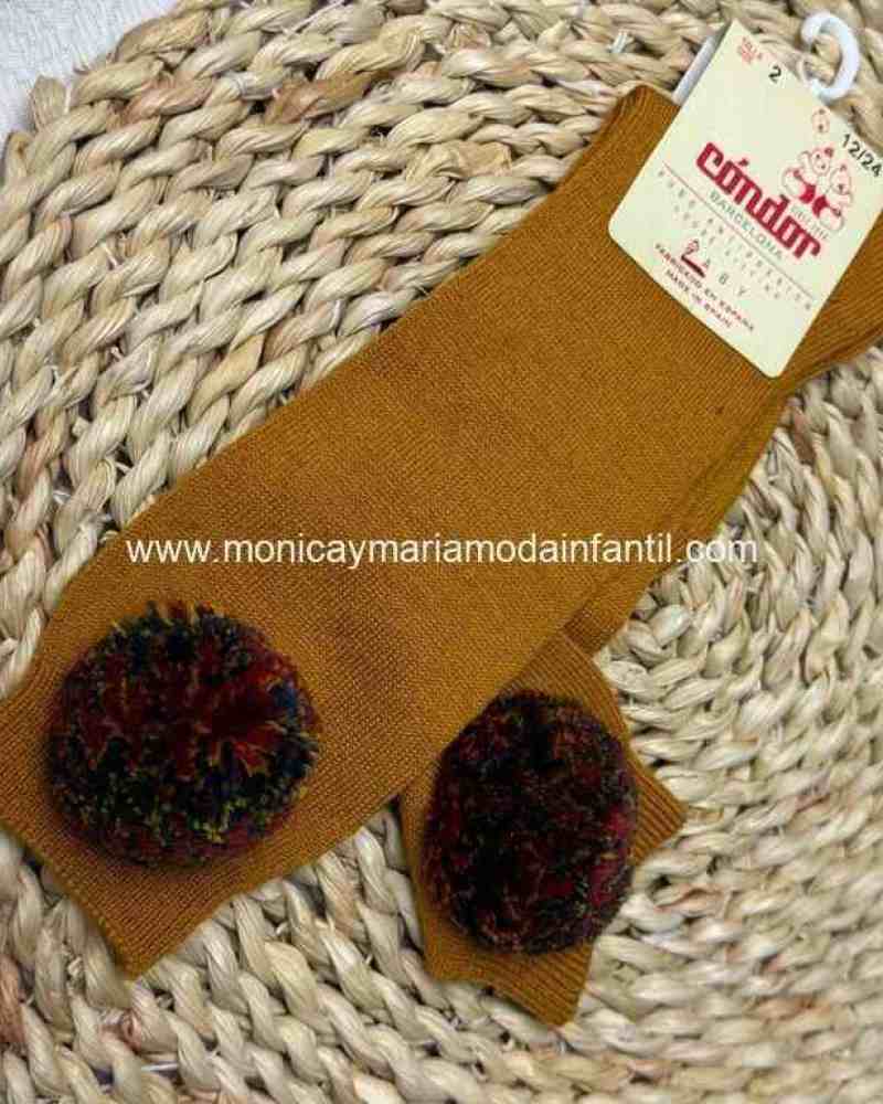 calcetín liso alto borlon curry