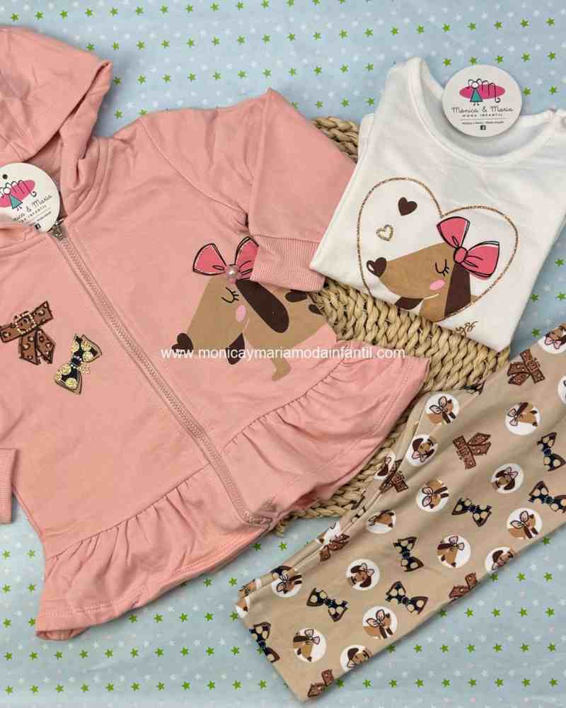 Chandal 3 Piezas Perrita Lazos Rosa