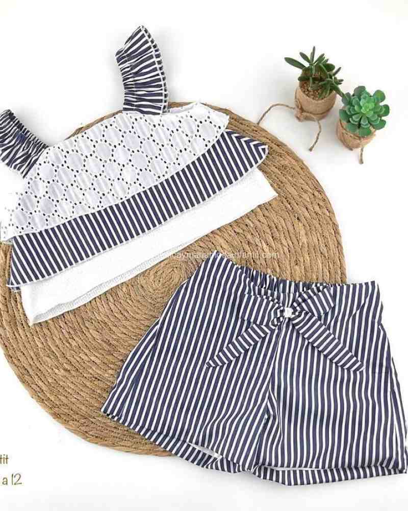 Conjunto Short Rayas Tira Bordada