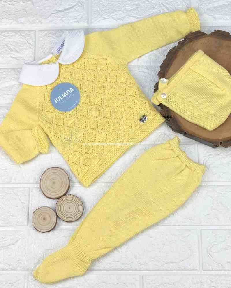 Conjunto Polaina 3 p Calado Rombos Amarillo j5041