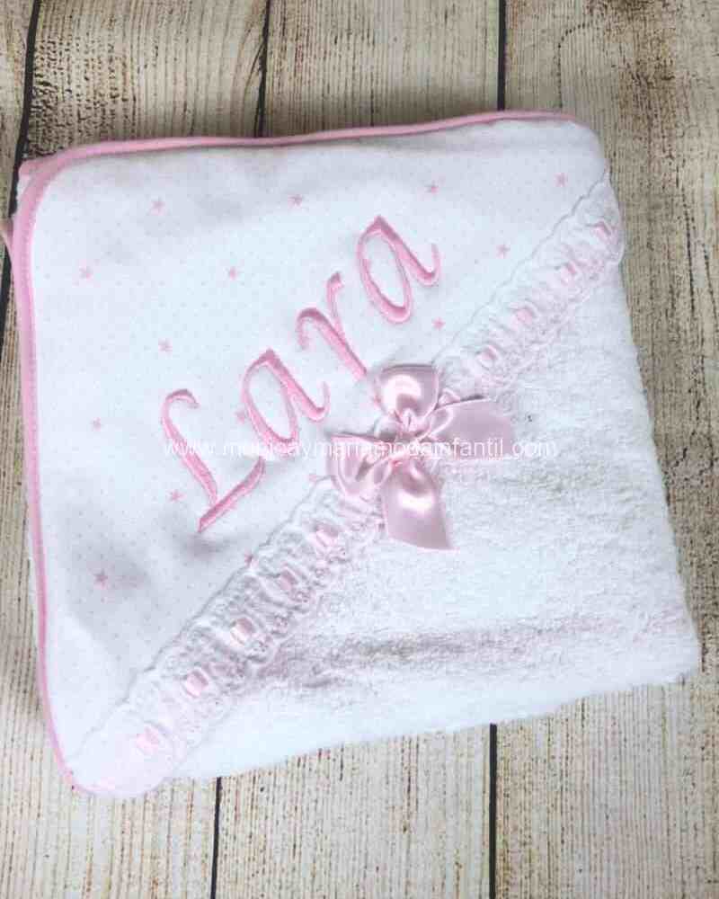 TOALLA RIZO BLANCA CON ROSA