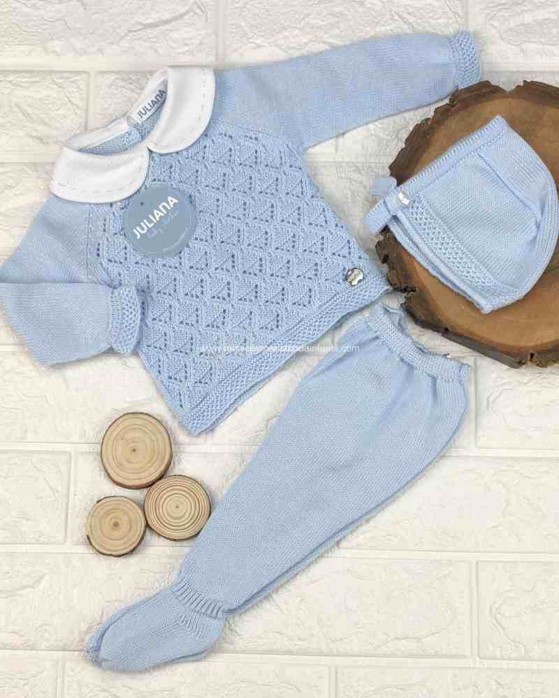 Conjunto Polaina 3 p Calado Rombos Celeste j5041
