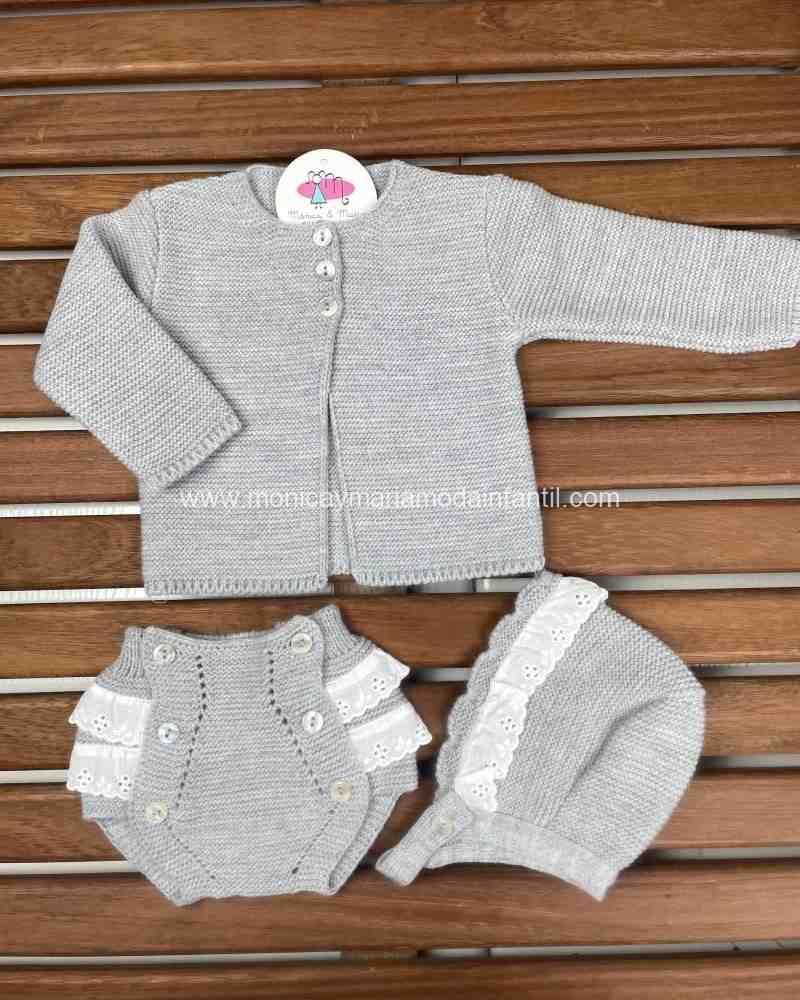 Conjunto tres piezas  lana gris