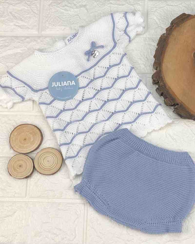 Conjunto Braga Punto Rayado Combinado  blanco cielo j5085