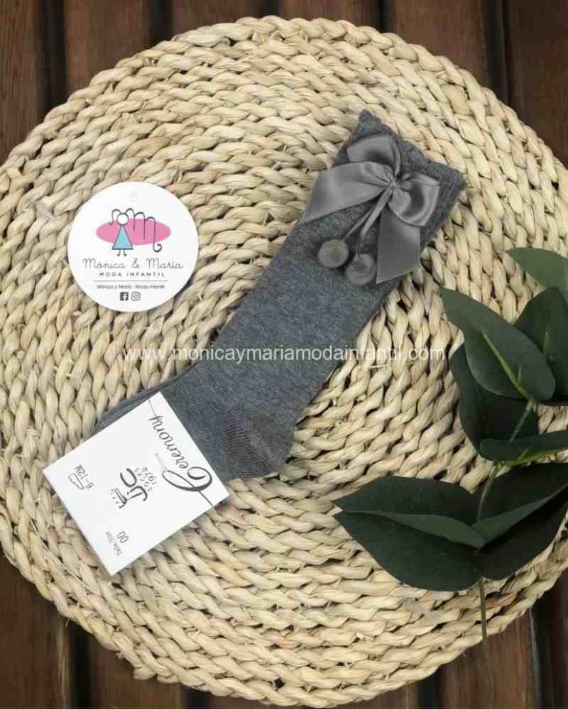 Calcetin alto borlon lazo gris