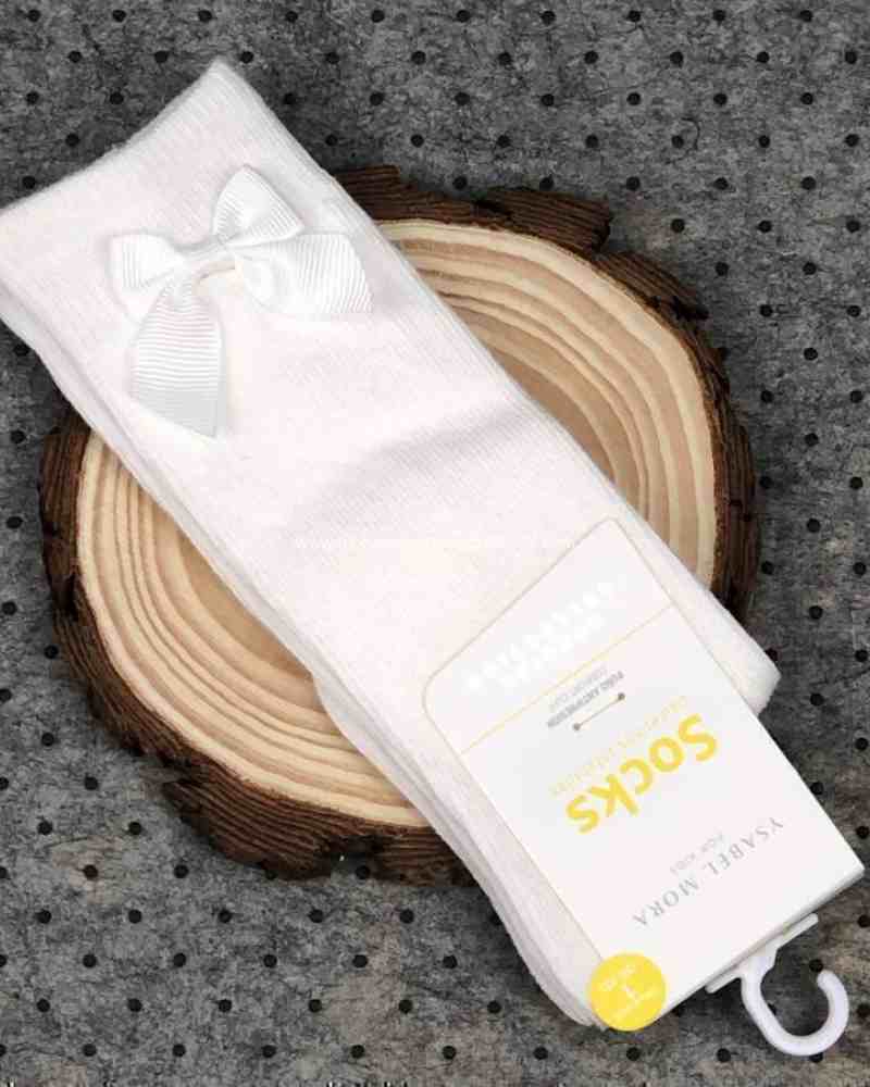 Calcetin Alto con Moña Beige