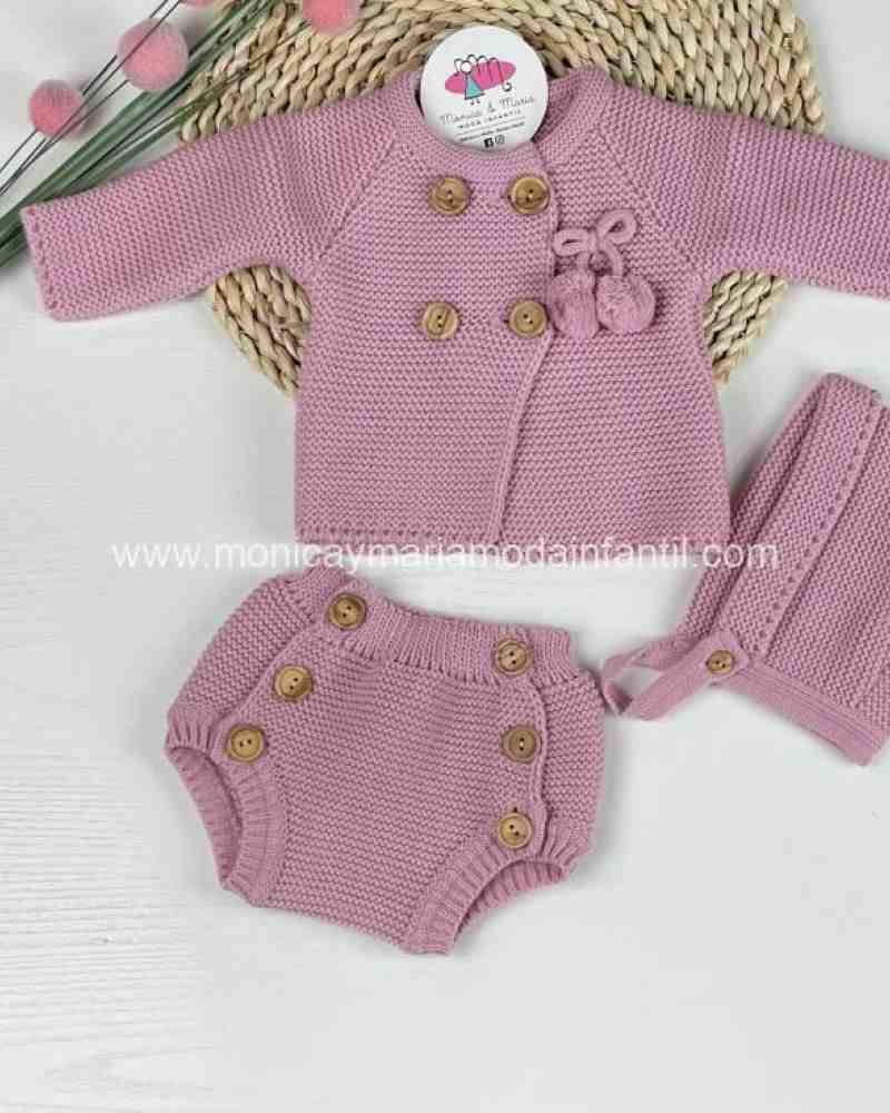 Conjunto 3 piezas boton madera rosa maquillaje