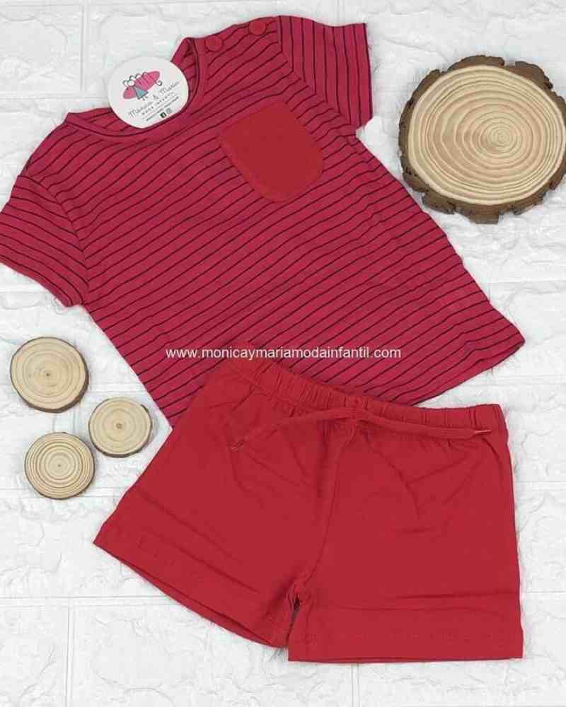 Conjunto Rayas Bolsillo Rojo