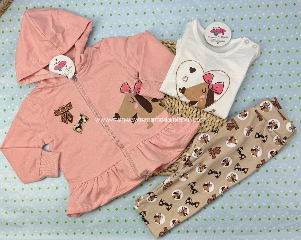 Chandal 3 Piezas Perrita Lazos Rosa