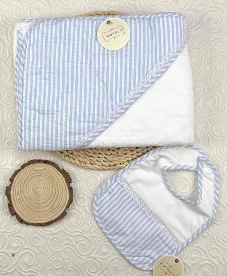 Comprar Ropa Infantil Toalla + Baber Rallas Celeste