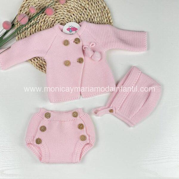 Conjunto 3 piezas boton madera rosa