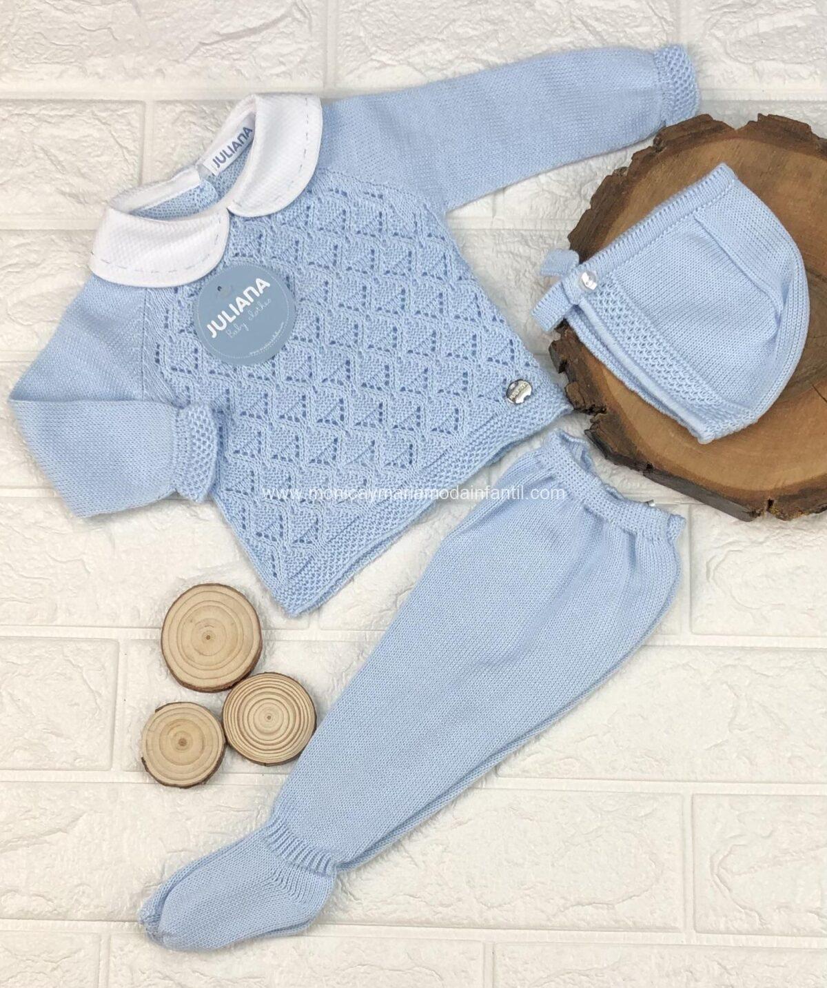 Conjunto Polaina 3 p Calado Rombos Celeste j5041