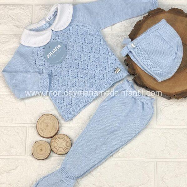 Conjunto Polaina 3 p Calado Rombos Celeste j5041
