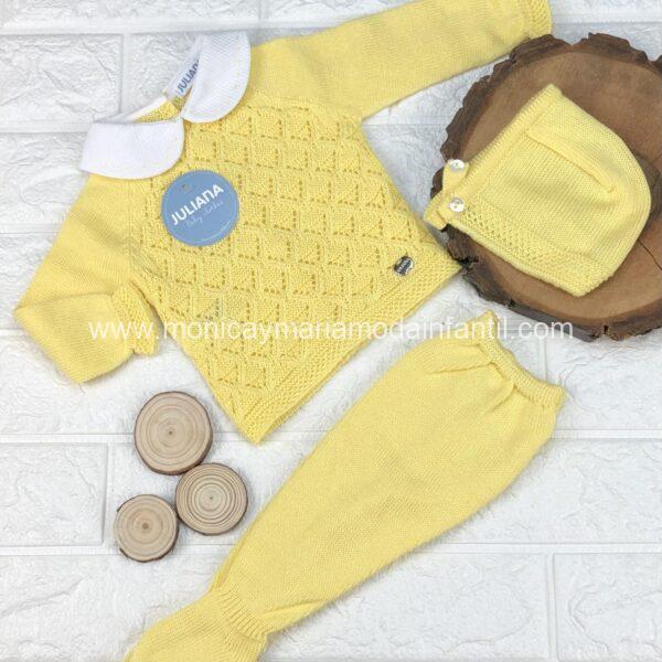 Conjunto Polaina 3 p Calado Rombos Amarillo j5041