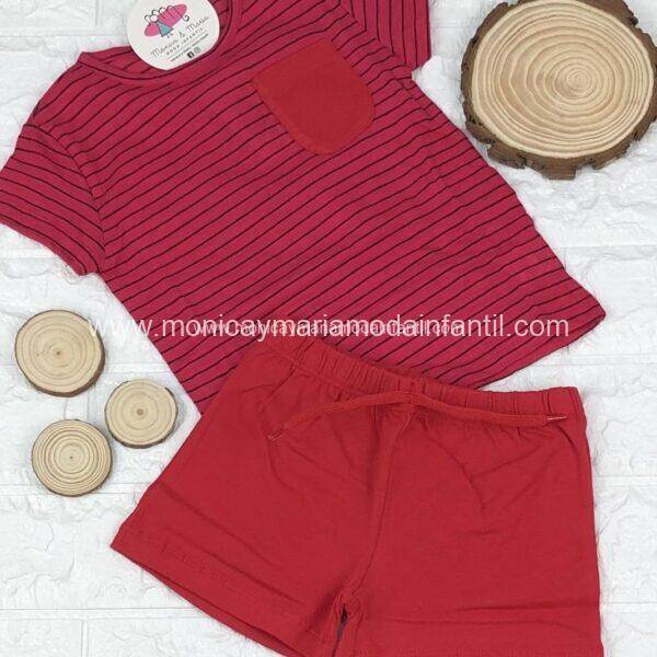 Conjunto Rayas Bolsillo Rojo