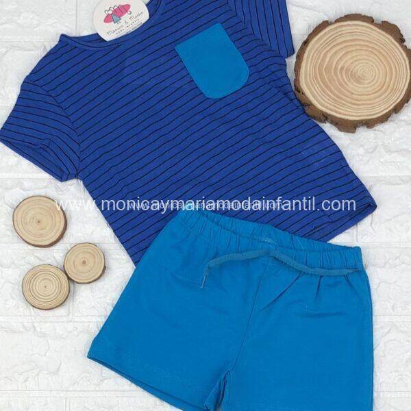 Conjunto Rayas Bolsillo Azul