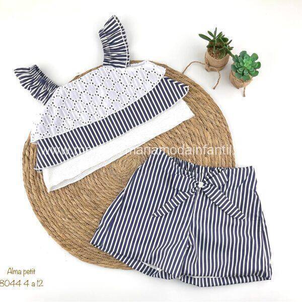 Conjunto Short Rayas Tira Bordada
