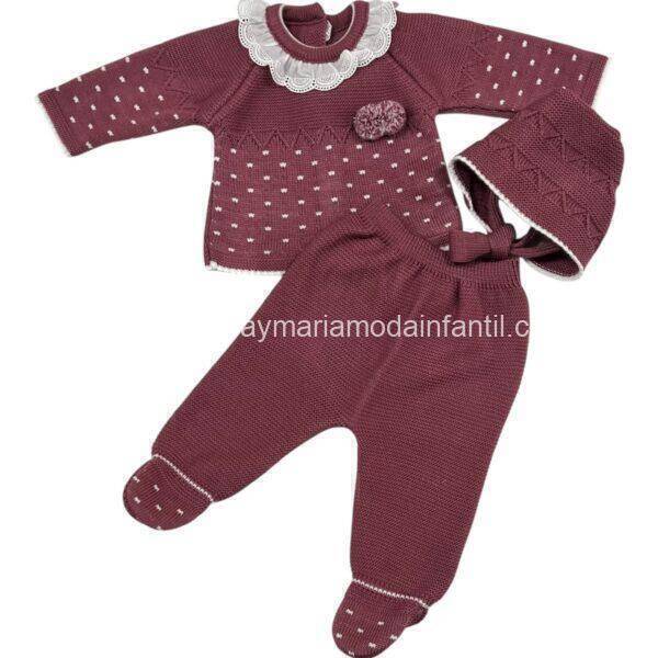 Conjunto Lana Puntos Berenjena